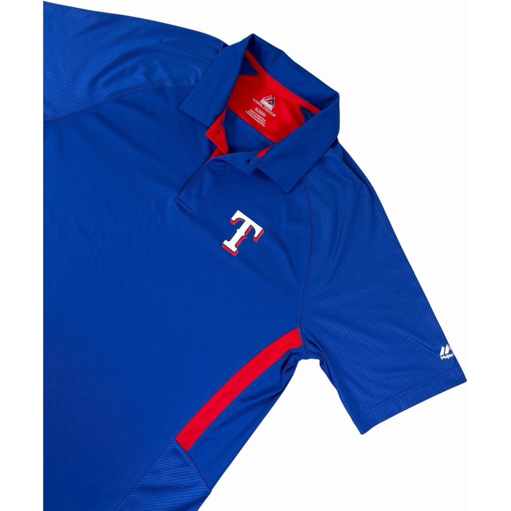 Majestic Texas Rangers Cool‎ Base Polo Shirt Men's XL Blue MLB Team Logo Golf